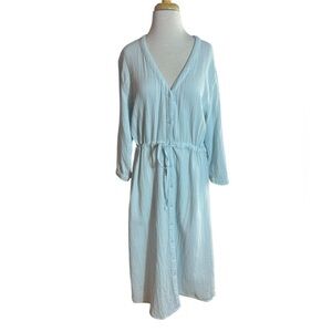 Alice Walk Light Blue 100% Cotton Gauze Button-Down Maxi Shirt Dress
